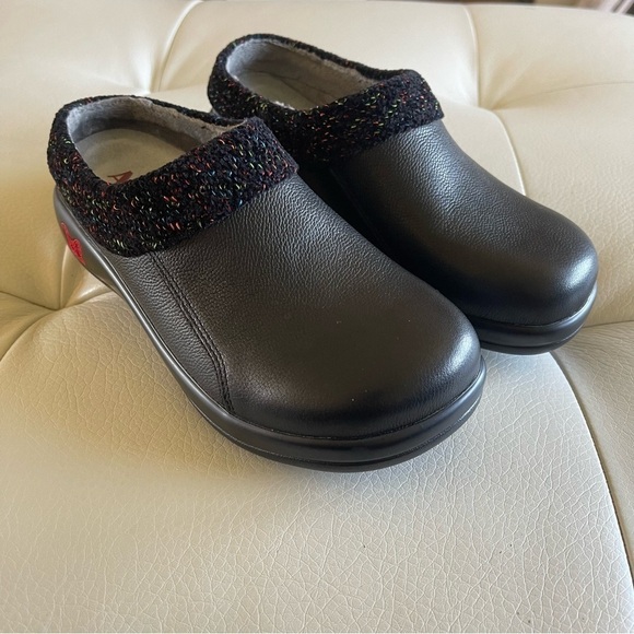 Alegria Kyah Black Leather Mule Knit Trim Comfort KYA-7630 Faux Fur Lining 35 - Picture 13 of 16